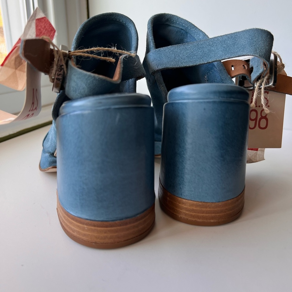 A.S.98 Blue Suede Chunky Heel Platform Sandals 37 7 - Picture 11 of 13